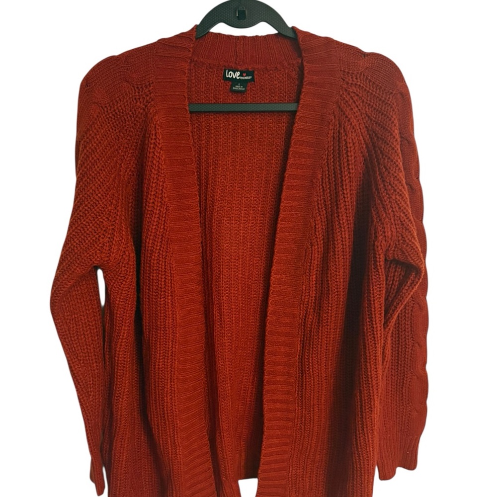 Love Red Cardigan Sweater with Ribbed Texture